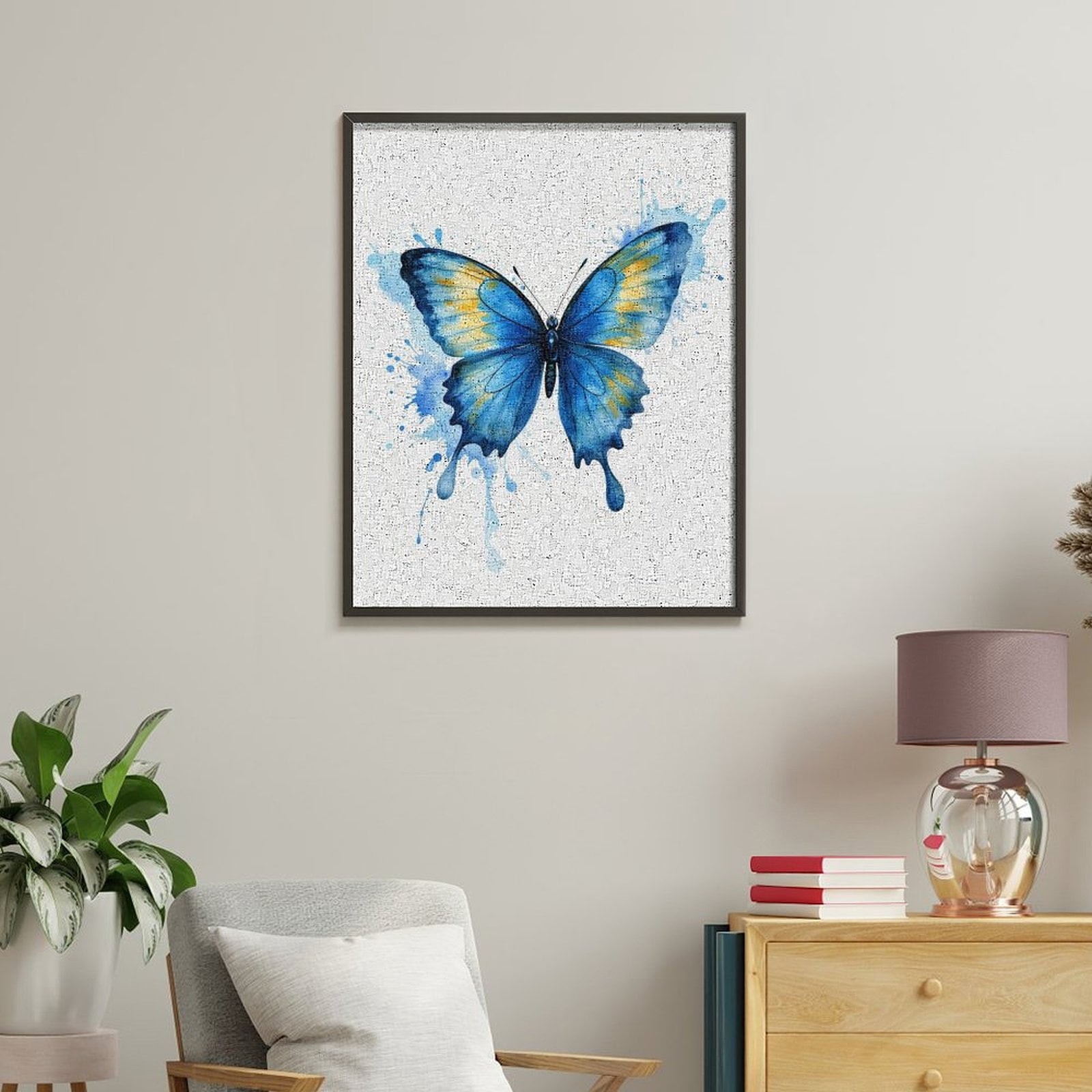 Paint By Numbers Kit for Adults Beginner - DIY Blue Watercolor Butterfly Art Canvas Painting Kits for Adults, Frameless Paint By Number for Adults for Home Wall Decor 16x20 Inch