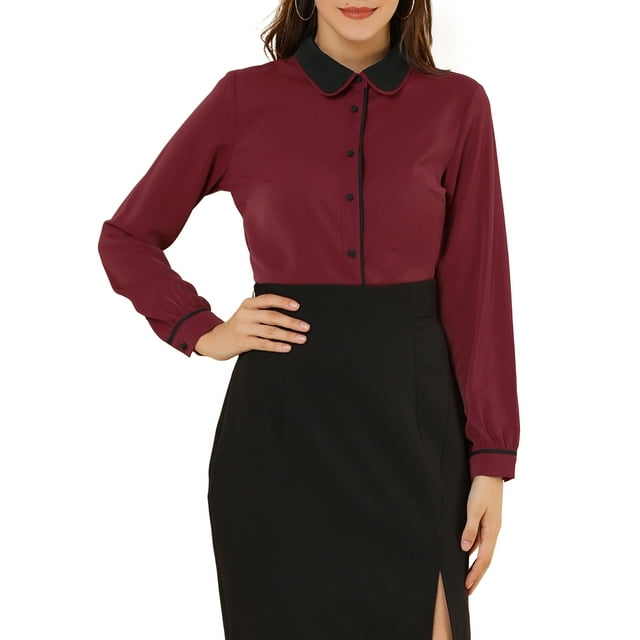 INSPIRE CHIC Women's Button Down Shirt Long Sleeve Work Peter Pan Collar Blouse Tops