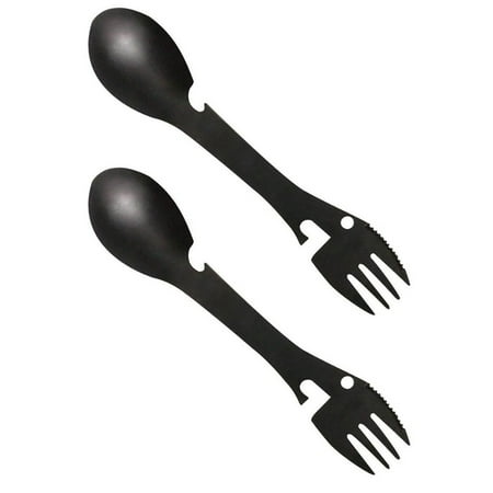 

2pcs Multifunctional Steel Tableware Fork Spoon Bottle Opener Camping Tableware