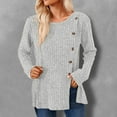 thumbnail image 2 of Annhoo Knitted Tops for Women Long Sleeve Round Neck Tunics Fall Fashion Side Slit Button Undershirts, 2 of 4