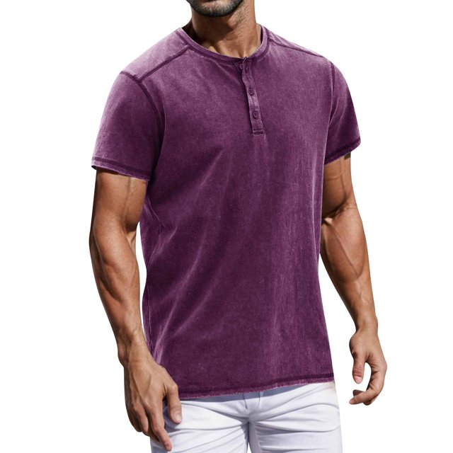 Vintage Summer Men's T-Shirt Streetwear 3 Buttons Open Fly Loose Clothing Print Short Sleeve T-Shirt L