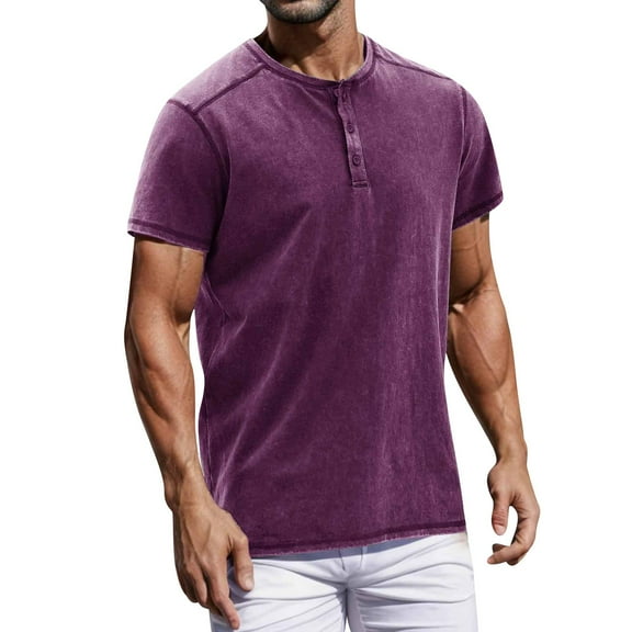 Zimjoy Mens Big and Tall T-Shirts Big and Tall Lightweight Premium Short Sleeve Shirt Henley Neck Basic Tshirt (Purple, S)