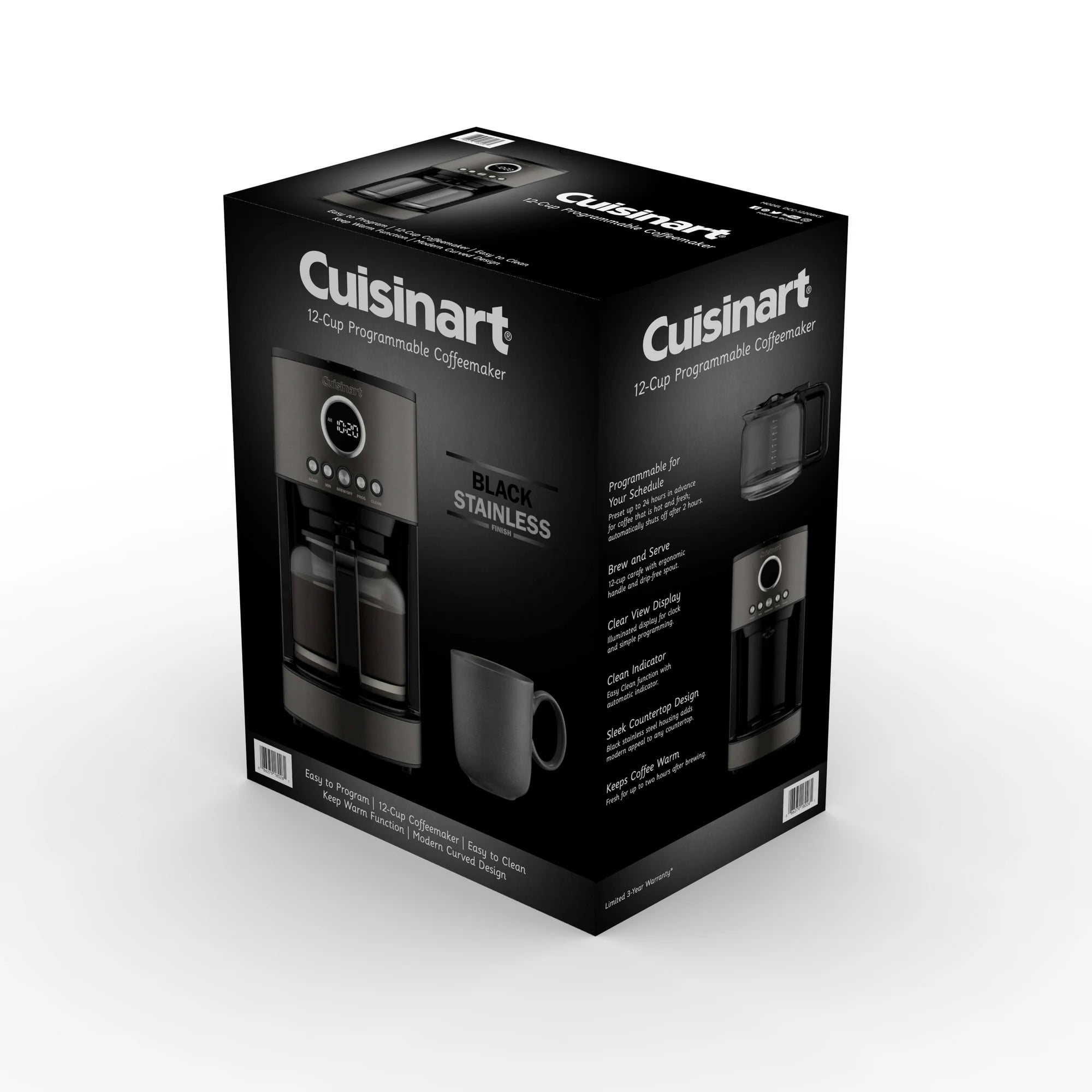Cuisinart Stainless Steel 12-Cup Coffee Machine, Black DCC-1220BKSWM