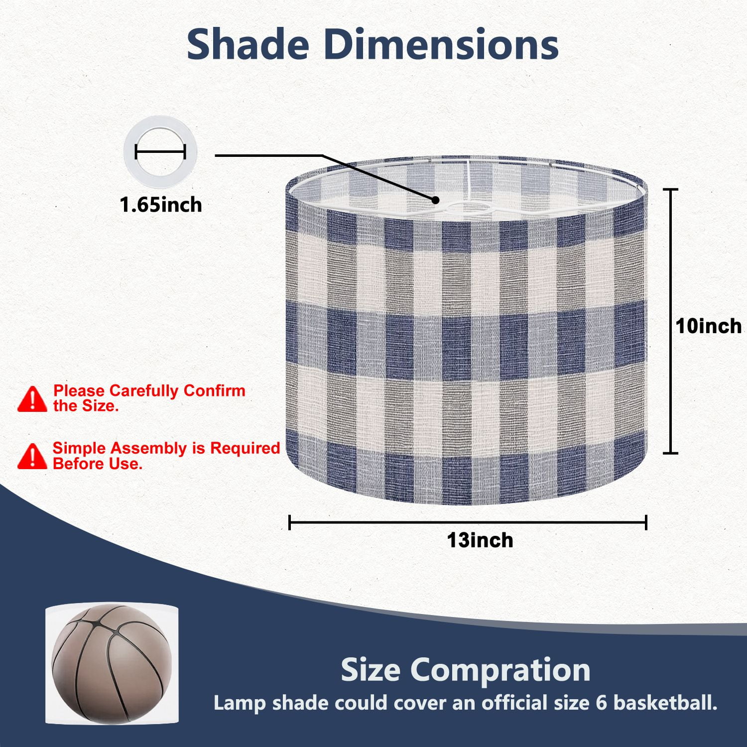 Lamp Shades Set of 2 Easy Assembly French farmhouse blue plaid check seamless border Rustic tonal country Drum Lampshades for Table Lamps Floor Lamps Pendant Light 13"x13"x10" Replacement Lamp Shade