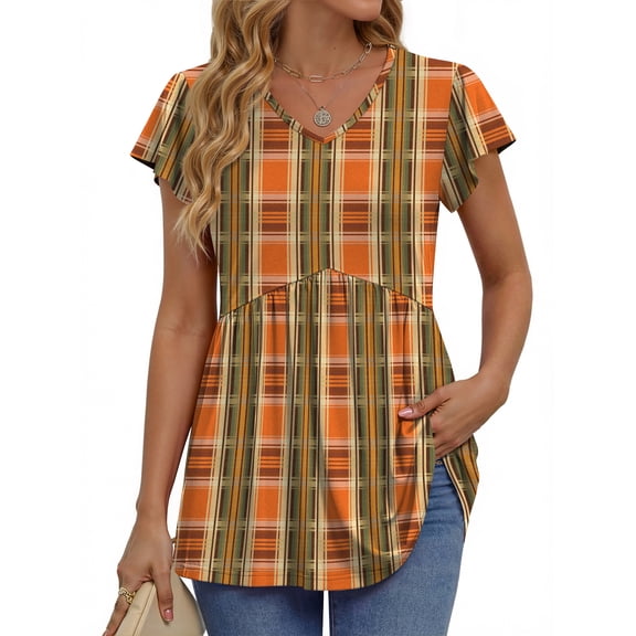 Fantaslook Womens Tops V Neck Short Sleeve Summer Shirts Babydoll Peplum Tops Tunic Dressy Casual Blouses
