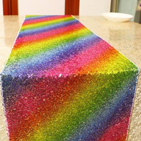 BPNHNA Rainbow Sequins Table Runner Rectangle Placemats Table Cover Wedding Summer Hawaiian Party Holiday Baby Shower Christmas Table Setting Decor, 1
