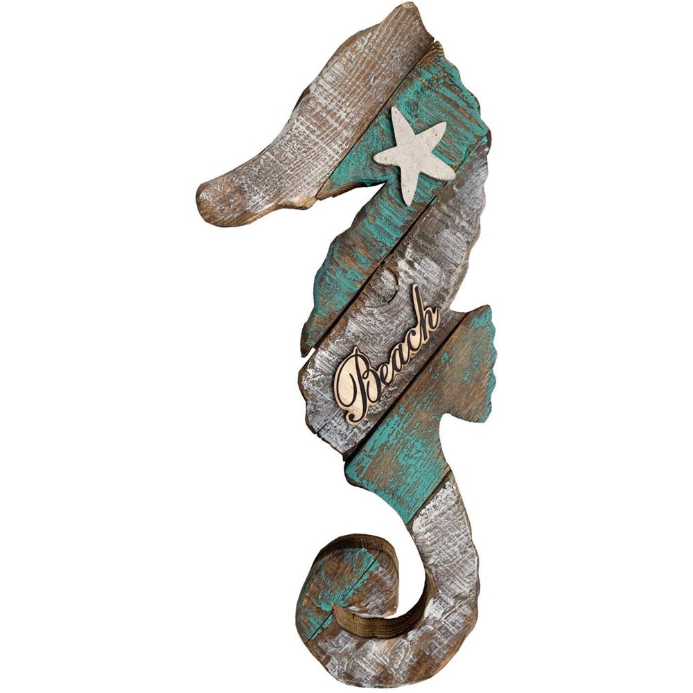 Rustic Wooden Nautical Hanging Handcarved Seahorse Wall Decor