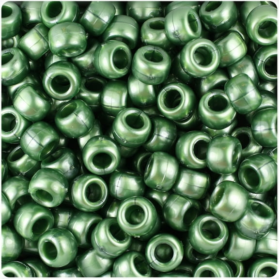 BeadTin Green Luster Pearl 9mm Barrel Pony Beads (500pc)