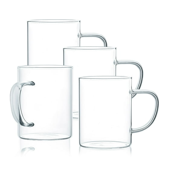 JavaFly Glass Mug, Set of Clear Cups for Cold and Hot Drinks, 10.5 oz.