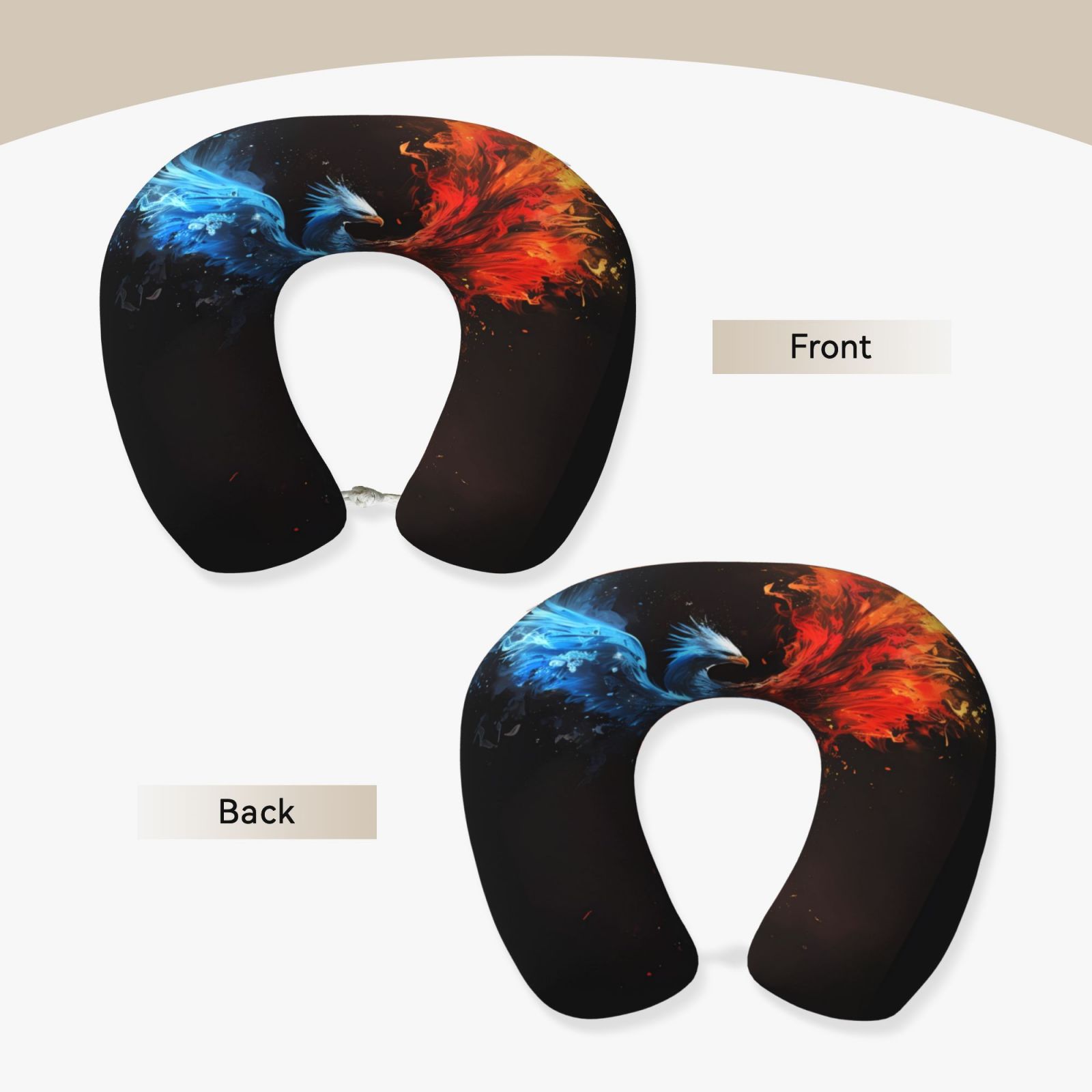 Xecao Red And Blue Fire Bird Print Memory Foam Cervical Neck Pillow Versatile U-Shaped Pillows for Home,Office,Camping,Travelling,Soft Washable Cover