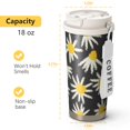 thumbnail image 4 of 18oz Travel Coffee Mug, 316 Stainless Steel Vacuum Insulated Tumbler with 2-in-1 Straw Lid & Strap, Daisy Floral Print, 4 of 6