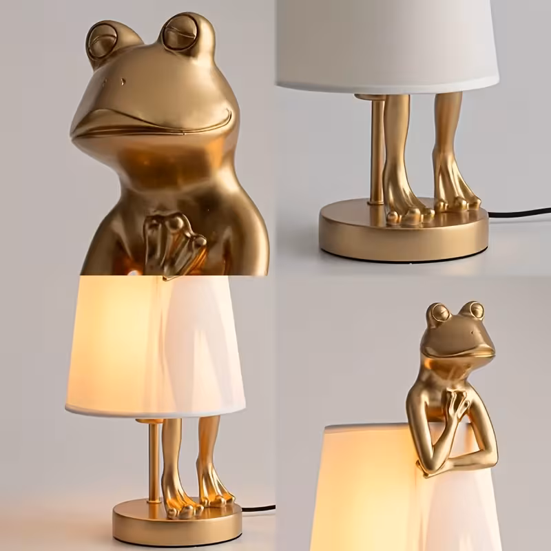 thumbnail image 2 of Frog Table Lamp, 12W E12 Base Candelabra Light Bulb, 3-Way Color Changing Warm, Cool, Daylight, Resin & Metal & PVC Material, Black Desk Lamp for Bedroom, Room Decor[Golden], 2 of 8