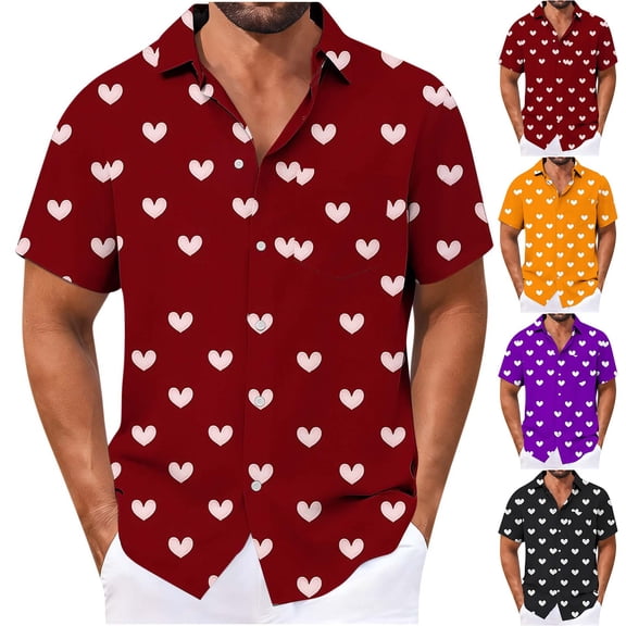 Maean Valentine's Day Tops for Mens Big and Tall Short Sleeve Shirts Vacation Beach Casual Summer Tee S-5XL