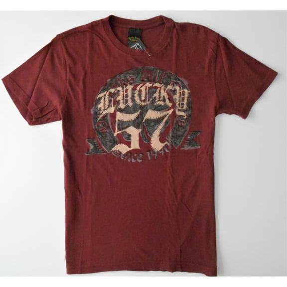 LUCKY BRAND MEN'S TEE SHIRT - LUCKY 57 BURGUNDY SMALL - MAROON