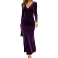 thumbnail image 1 of Vestido de noche Qarigey elegante cuello en V mujer mangas largas Morado oscuro METRO, 1 of 6