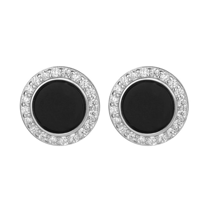 Pendientes redondos elegantes de plata Exquisitos pendientes de diamantes de imitación de moda Accesorio de joyería Negro