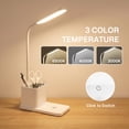 thumbnail image 4 of Behome LED Desk Lamp with Wireless Charger & Pen Holder, Eye-Caring 3-Color Dimmable Table Lamp, Flexible Gooseneck Desk light for Home Office School, White, 4 of 6