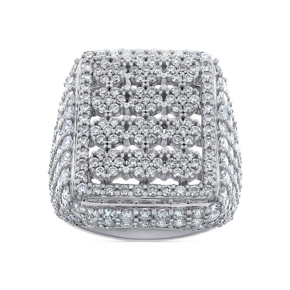 5 Carat Round Cut Lab Created Moissanite Diamond Men's Dome Cluster Anniversary Wedding Band Ring In 14K White Gold Over Sterling Silver Jewelry Gift For Men (VVS1 Clarity, 5.00 Cttw)-8