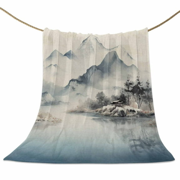 Flannel Fleece Blanket Mountain Super Soft Warm Cozy Throw Blanket Lake Watercolor Landscape Bed Couch Car Blankets for All Season 40" x 50"