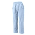 thumbnail image 6 of up to 60% off Gifts Usmixi Womens Elastic Waist Pants Casual Solid Loose Straight Pocket Capris Summer Soft Cotton Linen 3/4 Cropped Trousers Light Blue XL, 6 of 7
