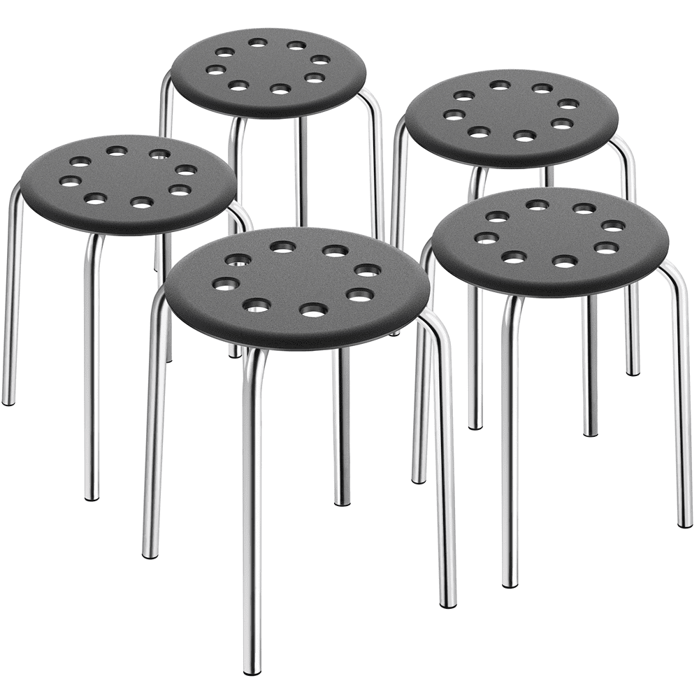 Alden Design Plastic Stackable Round Stools with 8 Holes for Home School, Silver
