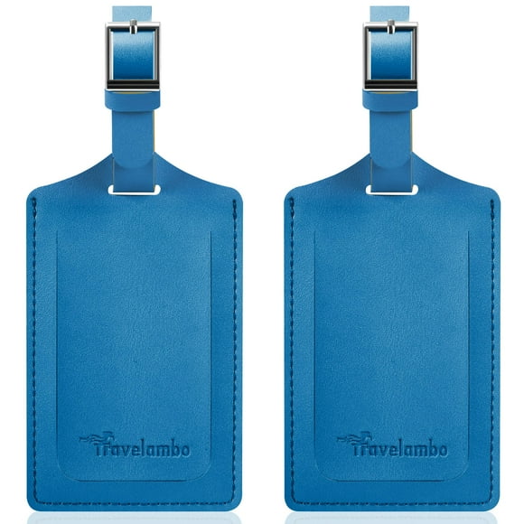 Etiquetas de equipaje Travelambo de piel sintética Privacy, paquete de 2, acero azul