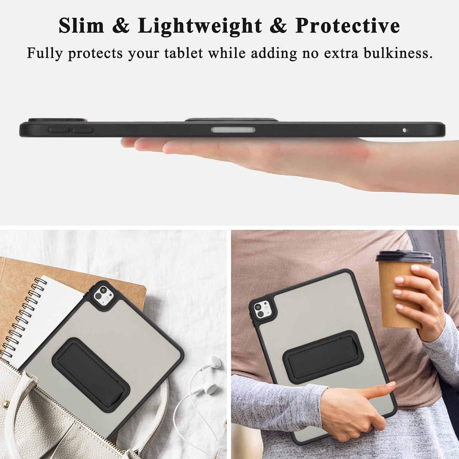 TECH CIRCLE For Apple iPad Pro 13-Inch (M4/M5) 2024/2025 Release Slim Clear Back Cover Case with Kickstand, Screen Protector Film, Lightweight Protective Scratch Resistant Thin Case, 03 Black