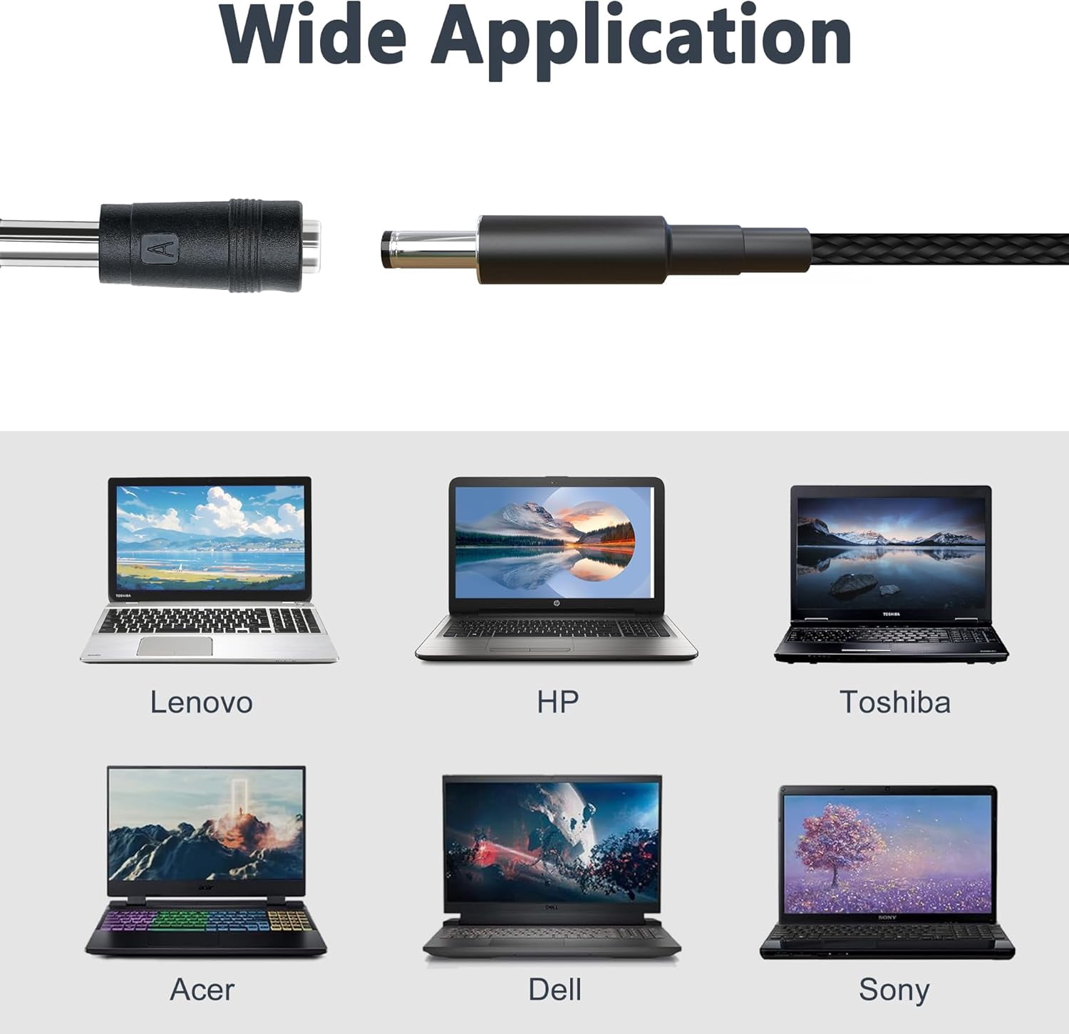 USB C to DC Adapter,Universal Charger Supply 100W PD Power Cable & 5.5x2.1mm Round Barrel Jack,with 10PCS Power Plug Kit,for Toshiba Samsung Acer Asus Lenovo Dell HP Laptop Charging Connector
