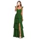 thumbnail image 1 of Vestido de dama de honor con tirantes finos escalonados, color esmeralda, 1 of 7
