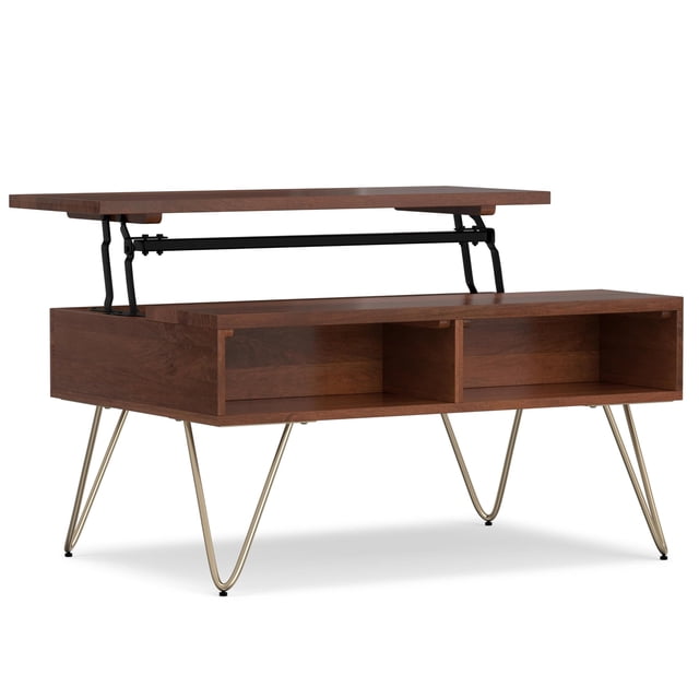 Simpli Home Hunter Solid Wood Lift Top Coffee Table in Umber Brown and Gold
