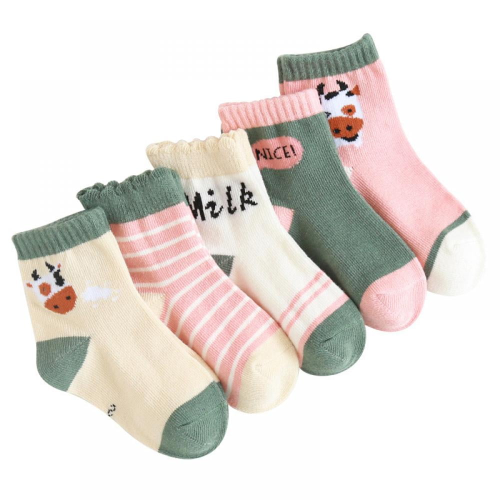 5 Pairs Toddler Unisex Cotton Socks Cute Baby Kid Girls Boys Anti-Slip Sock 