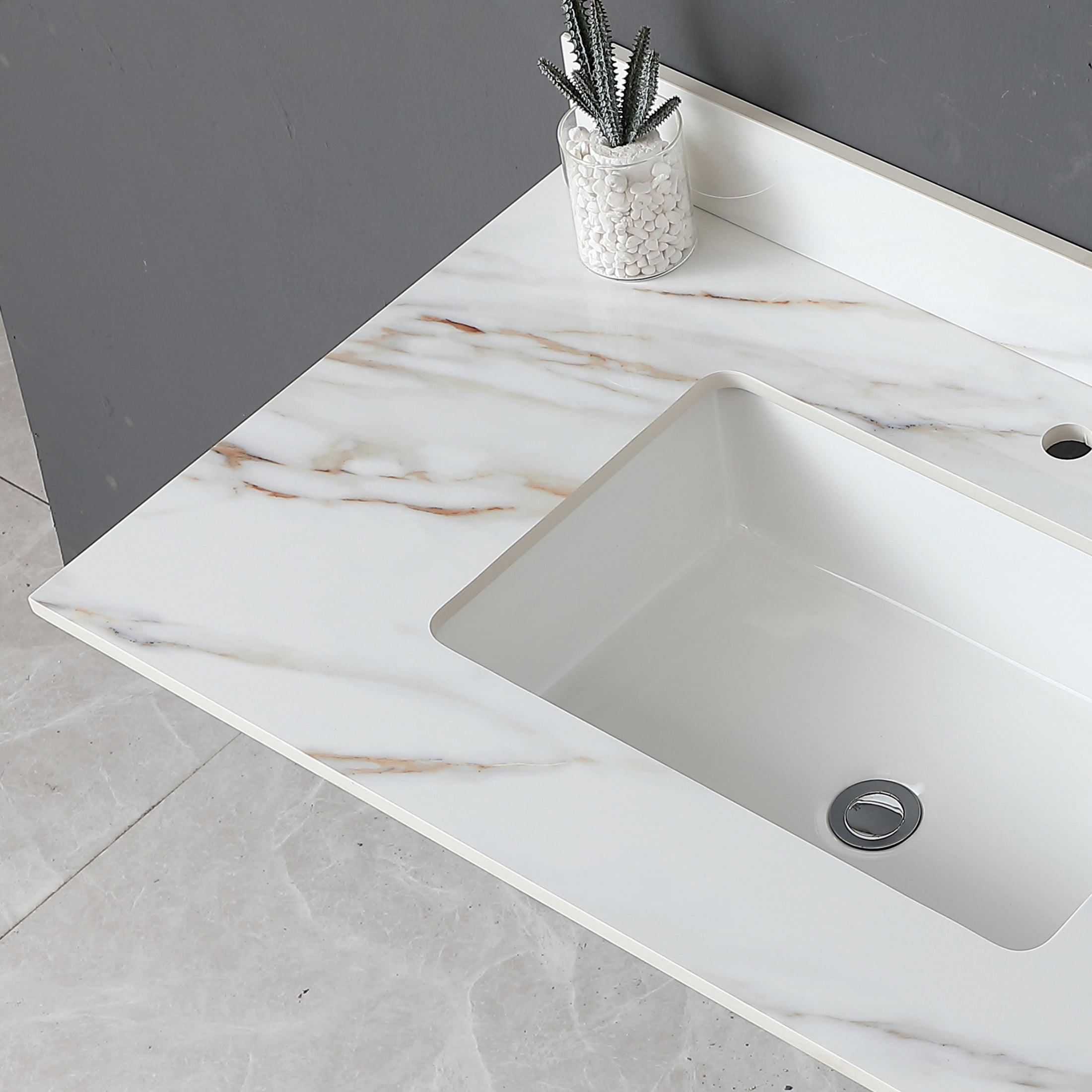 Noble House 37-Inch Bathroom Vanity Top with Undermount Sink, Backsplash, Pre-Drilled Faucet Hole, White