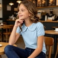 thumbnail image 6 of Kinrui Girls Peter Pan Collar T-Shirt Puff Short Sleeve Summer Tops Back to School Cute Tees 0-9 Years, 6 of 9
