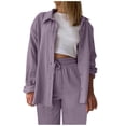 thumbnail image 2 of Ashirexll Outfits for Women, Two Piece Sets for Women, Winter Solid Color Lapel Long Sleeve Shirt and High Waisted Drawstring Oversized Pants Casual Set, 2 of 4