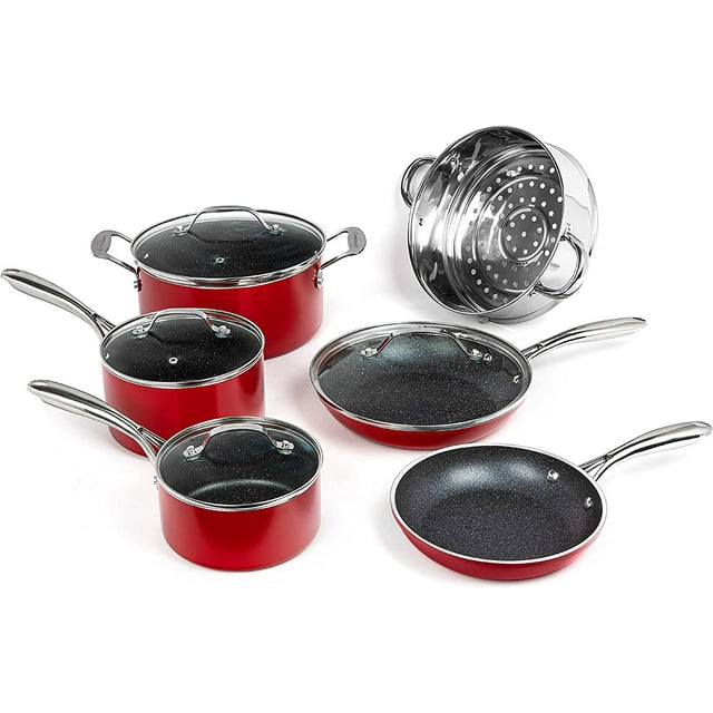 Granite Stone Diamond Granite Stone Classic Red Pots and Pans Set 10 Pcs Cookware Set