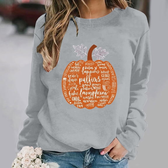 NSLGXD Halloween Sweatshirts Women Plus Size Pumpkin Print Pullovers Fall Classic Round Neck Long Sleeve Shirt Tops Halloween Costumes S-2XL