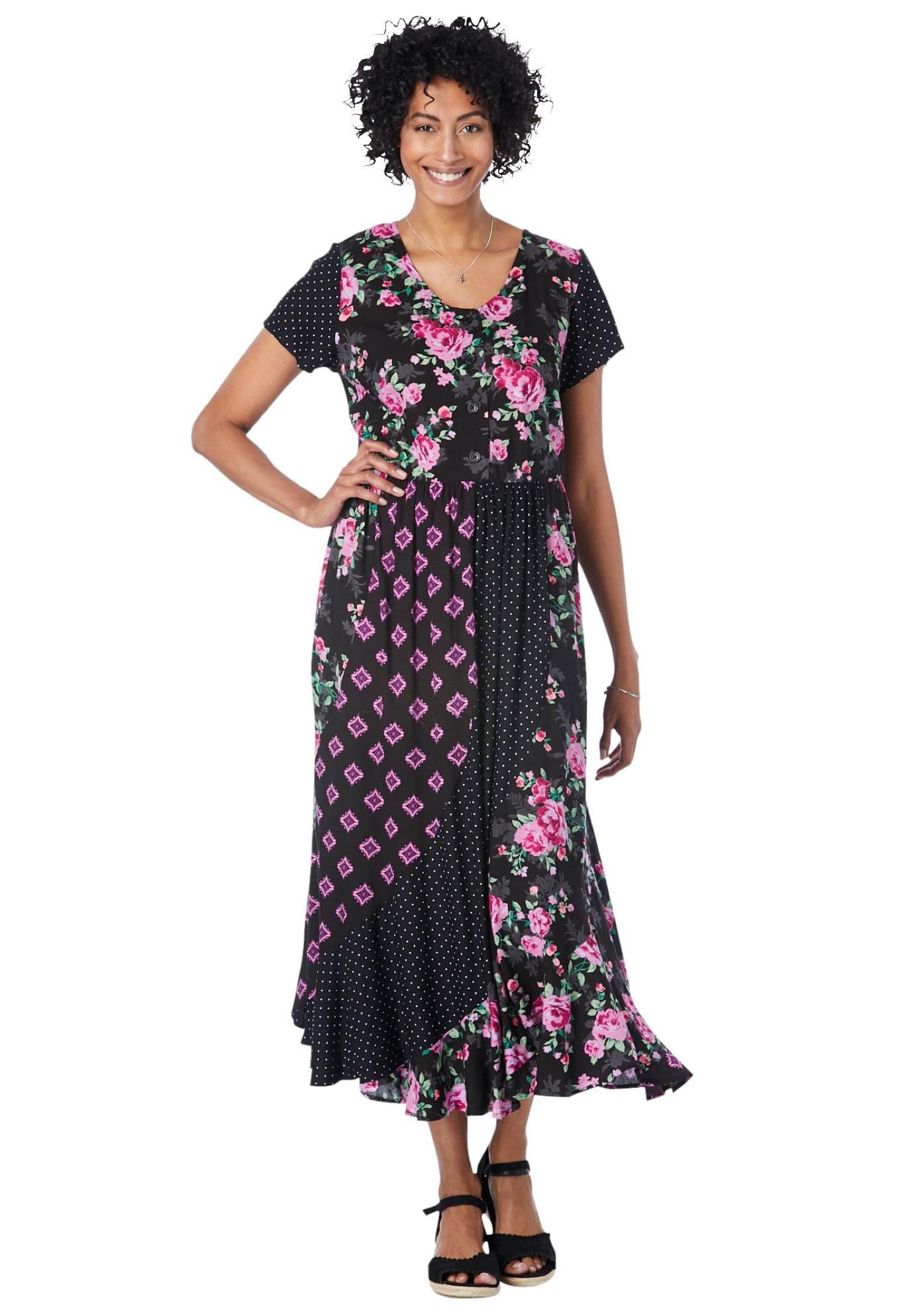 Plus Size Petite Mixed Print Maxi Dress 