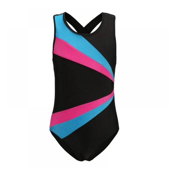 GYRATEDREAM Girls Gymnastics Leotards Patchwork Stripe Dance Wear Sportswear 3-14 Years
