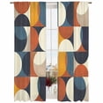 thumbnail image 2 of Navy Blue Beige Semi Sheer Window Curtains 108 Inches Long, Middle Century Modern Geometric Abstract Art Rod Pocket Voile Chiffon Curtain Light Filtering Drapes for Living Room, 52"x108", 2 Panels, 2 of 9