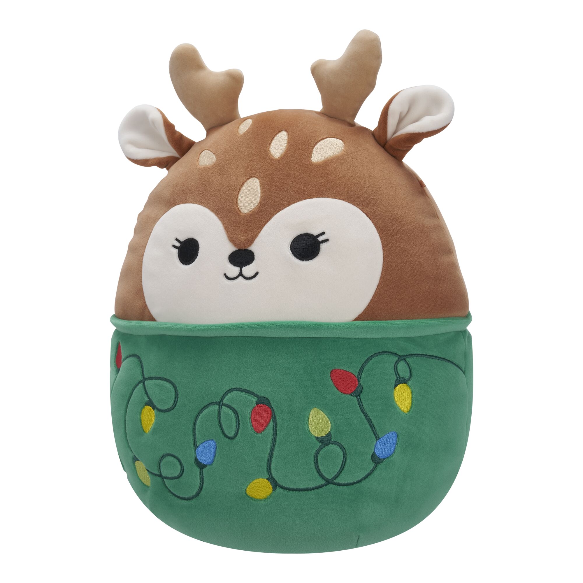 Squishmallows Official 12 inch Dawn the Brown Fawn With Green String Light Sweater - Child's Ultra Soft Stuffed Plush Toy