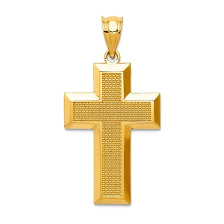 14k Yellow Gold Polished and Textured Religious Faith Cross Pendant Necklace 33x16.5mm Wide Pendant for Women