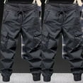 thumbnail image 3 of Skymirror Men Cargo Pants Drawstring Elastic Waist Loose Multi Pockets Solid Color Soft Breathable Ankle-banded Daily Sports Streetwear Hip Hop Long Trousers, 3 of 8
