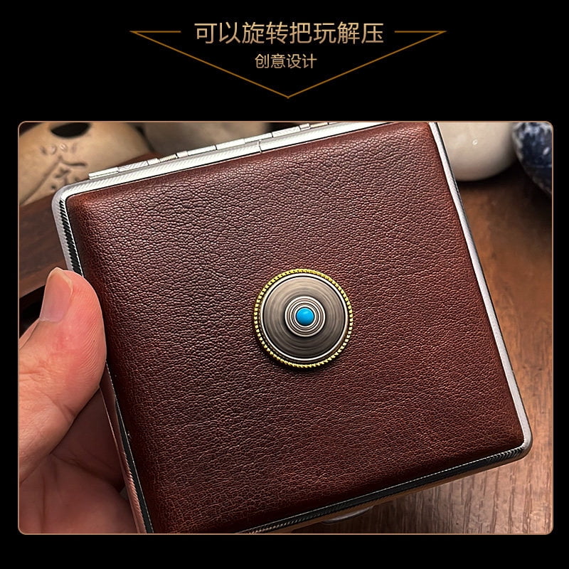 NP18 cowhide cigarette case thick cigarette side-turned ultra-thin cowhide hand-made first layer classic men's retro 20-pack gift,SKU00339-04黑色黄铜虎头