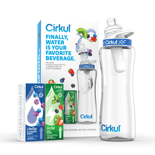 Cirkul 22oz White Stainless Steel Water Bottle Starter Kit with Blue Lid  and 2 Flavor Cartridges (Fruit Punch & Mixed Berry)