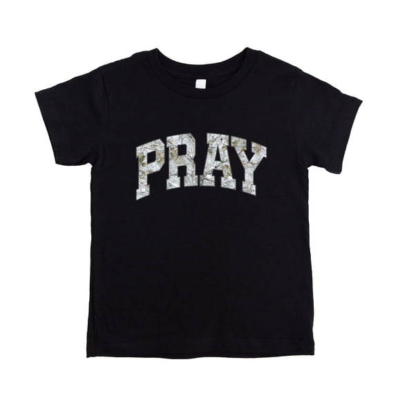 Camo Pray Unisex Shirt for Teens & Kids - Christian Faith Inspirational Matching Family Tee Black Shirt 12 Months