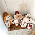 thumbnail image 4 of Cartoon plush double backpack, cute animal doll bag, a stylish backpack (orange grid puppy), 4 of 7