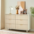 thumbnail image 3 of Weselon 6 Drawer Dresser, Wood Chest of Drawers, Modern Fluted Wide Chest of Drawers, Beside Table for Closet, Storage Cabinet Organizer for Bedroom, Living Room and Entryway, Natural, 3 of 6