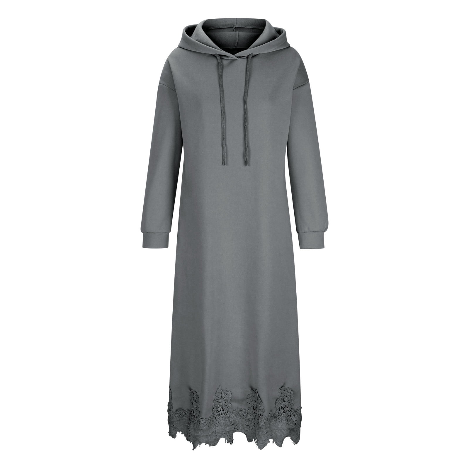 Black and Friday Deals,Womens Cotton Blend Oversized Hoodie Dress Floral  Lace Hem Long Sleeve Hooded Sweatshirt Maxi Dress with Pockets (XL, Gray) -  Walmart.com