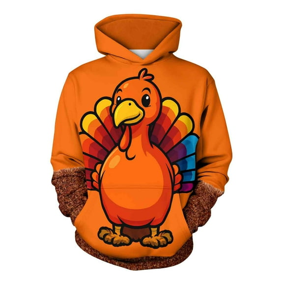 Hueook Crewneck Sweatshirts Women Fall and Winter Men and Women Hooded Sweater Christmas Printing Pullover Blouse with Pocket Orange XL