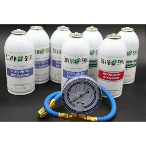 Arctic air for R12, Proseal, and Oil Charge for R-12a systems with gauge